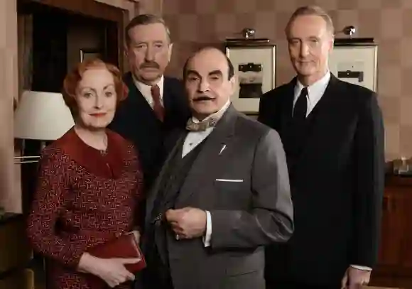 AGATHA CHRISTIE: POIROT, (from left): Pauline Moran, Philip Jackson, David Suchet, Hugh Fraser, The Big Four , (Season 1