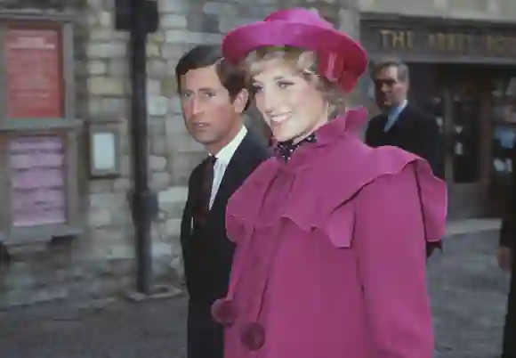 Prince Charles and the Princess of Wales (1961 - 1997, later Diana, Princess of Wales) at Westminster Abbey, London, for a centenary service for the Royal College Of Music, 28th February 1982. (Photo by Fox Photos/Hulton Archive/Getty Images)