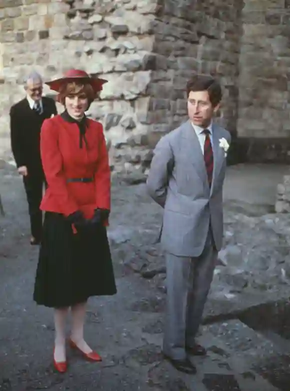 Prince Charles Prince Charles and the Princess of Wales (1961 - 1997, later Diana, Princess of Wales) at Caernarvon Castle during an official tour of Wales, 27th October 1981. (Photo by Hulton Archive/Getty Images)