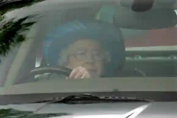 Queen Elizabeth drives Jaguar car driving to Royal Windsor Cup Final, 2007