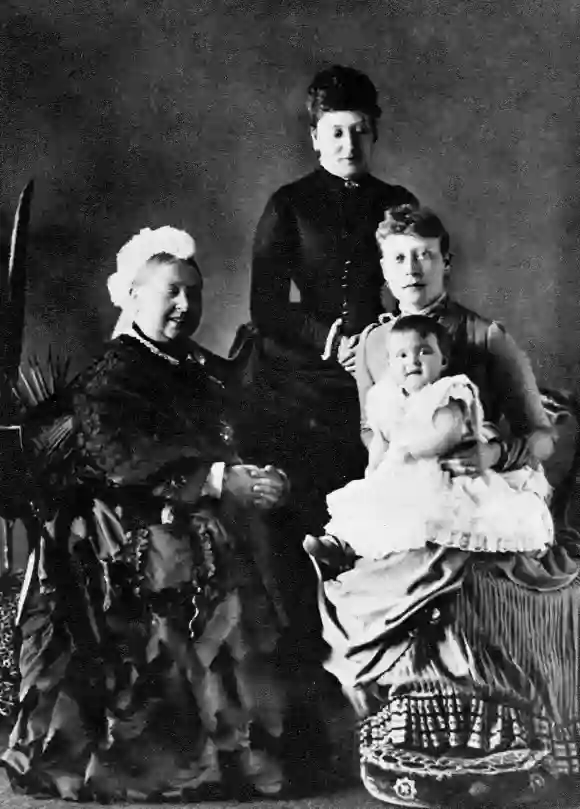 Queen Victoria, Princess Alice, Princess Victoria, and baby Alice Mountbatten, 1900.