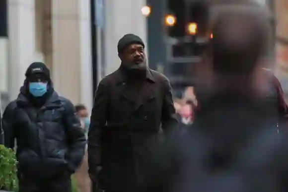 Filming scenes for the Marvel title, Secret Invasion Actor Samuel L. Jackson on set for filming of the new upcoming tele