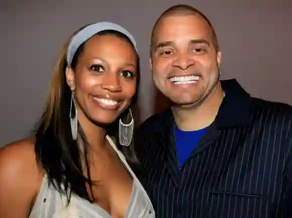 Sinbad and his wife Meredith Adkins attend Mercedes Benz Fashion Week
