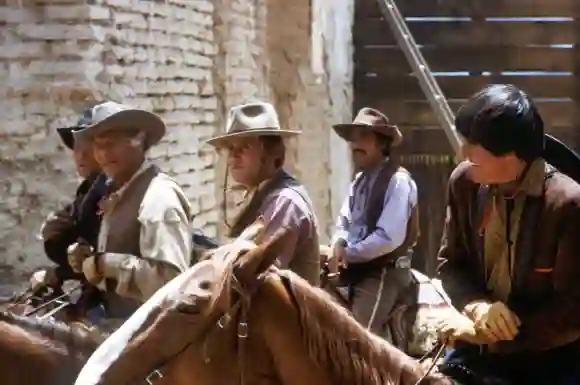 THE HIGH CHAPARRAL, from left: Cameron Mitchell, Leif Erickson, Mark Slade, Roberto Contreras, Henry Darrow, 1967, 1967-