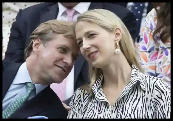 . 04/07/2023. London, United Kingdom. Thomas Kinston and wife Lady Gabriella Kingston in the Royal Box on day two of the