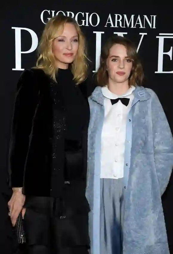 Uma Thurman and Maya Hawke attend the Giorgio Armani Prive Haute Couture Spring Summer 2019 show as part of Paris Fashion Week.