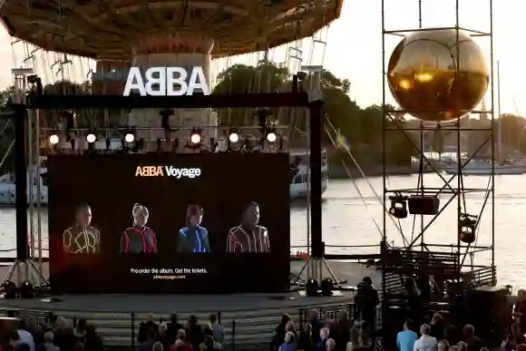 ABBA are seen on a display during their Voyage event at Grona Lund, Stockholm, on September 2, 2021.
