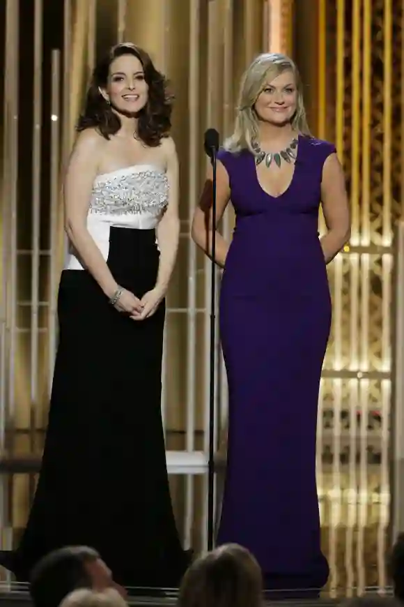 Tina Fey and Amy Poehler during the 72nd Annual Golden Globe Awards, January 11, 2015.