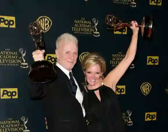 Anthony Geary and Maura West pose in the press room at The 42nd Annual Daytime Emmy Awards, April 26th, 2015.