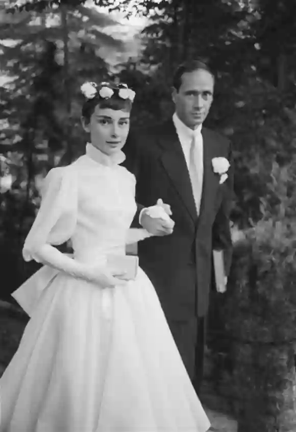 Audrey Hepburn and her first husband Mel Ferrer at their wedding in September 1954
