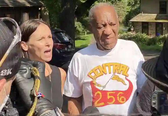 Attorney Jennifer Bonjean and Bill Cosby speak outside of Bill Cosby's home, June 30, 2021.