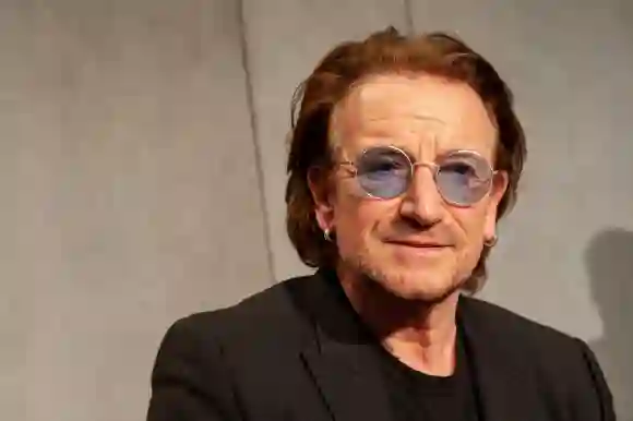 Bono, lead singer of rock band U2, at a press conference in 2018