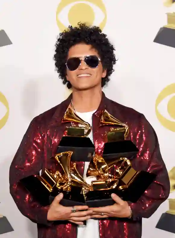 Bruno Mars in the press room during the 60th Annual GRAMMY Awards at Madison Square Garden on January 28, 2018