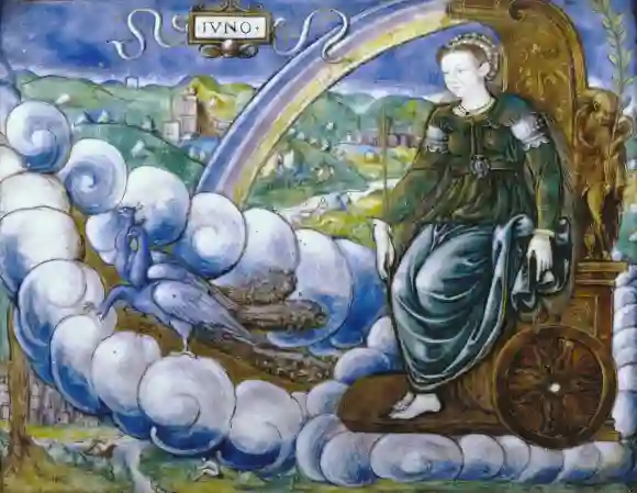 Retrato de Catalina de Medici como la diosa Juno. Pintura de Leonard Limosin