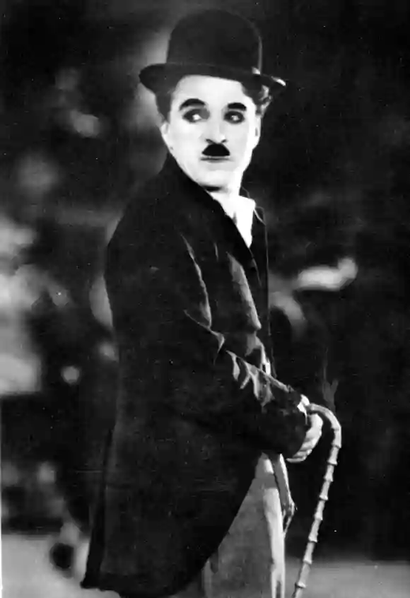 Charlie Chaplin in his most famous costume.