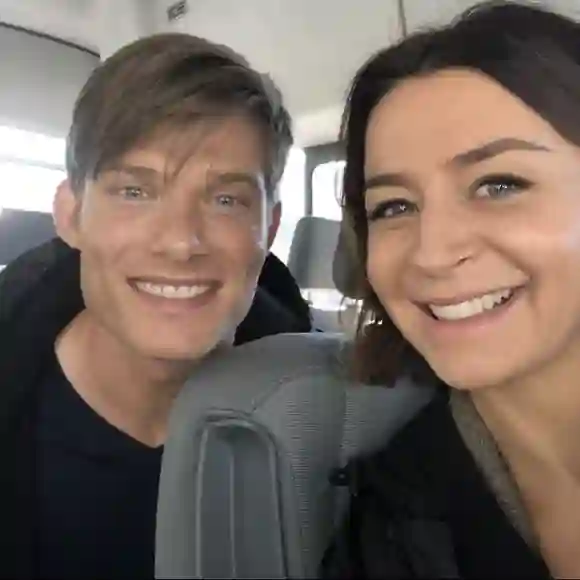 Chris Carmack and Caterina Scorsone take a selfie behind the scenes of 'Grey's Anatomy'