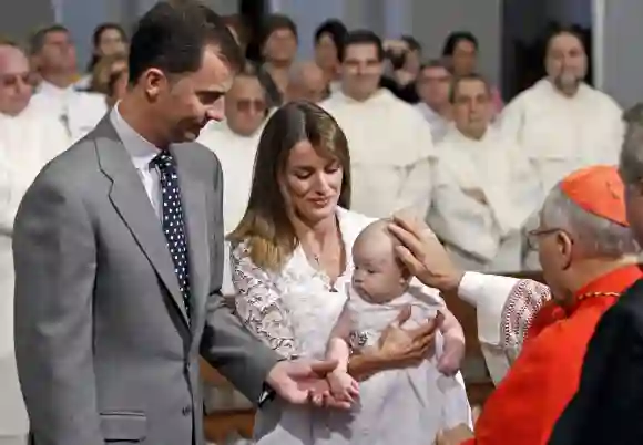 Prince Felipe, Princess Letizia, and daughter Sofia take part in a service with Cardinal Rouco Varela, September 19, 2007.