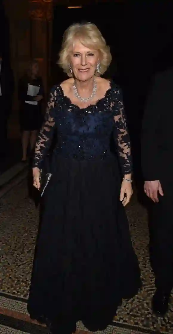 Camilla, Duchess of Cornwall arrives to attend a reception and dinner for supporters of The British Asian Trust at Natural History Museum on February 2, 2016 in London, England