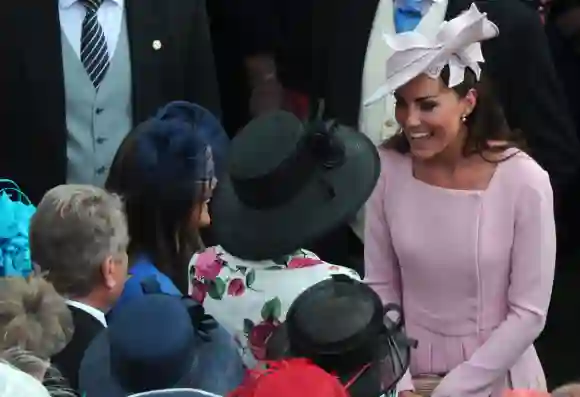 Catherine, Duchess of Cambridge meets guests at the Buckingham Palace garden party, May 29, 2012.