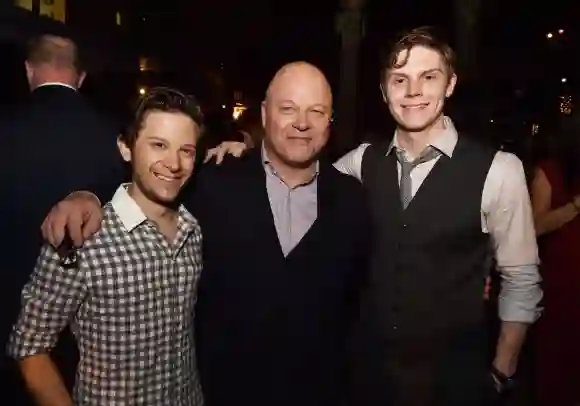 Martin Spanjers, Michael Chiklis, and Evan Peters at the after-party for the premiere screening of FX's "American Horror Story: Freak Show".