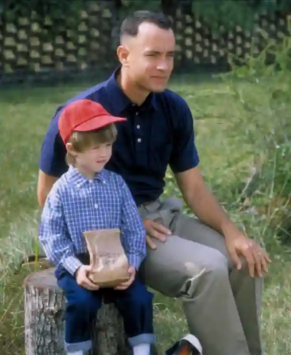 Haley Joel Osment and Tom Hanks in a scene from the movie 'Forrest Gump'.