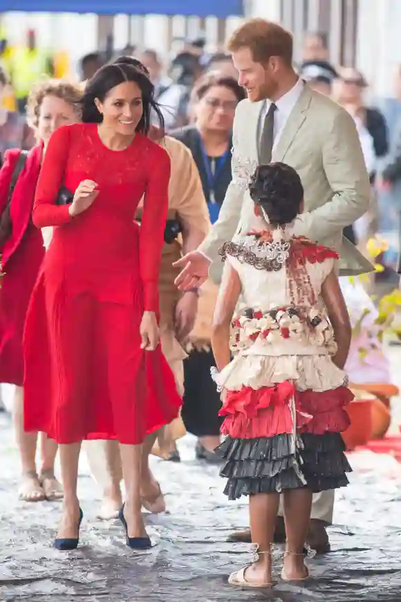 The Duke and Duchess of Sussex arrive at Fua'amotu Airport in Tonga