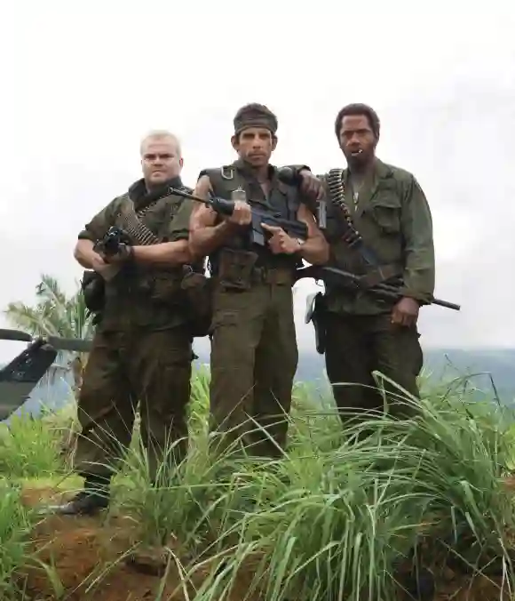 TROPIC THUNDER, from left: Jack Black, Ben Stiller, Robert Downey Jr., 2008, DreamWorks/courtesy Everett Collection Drea