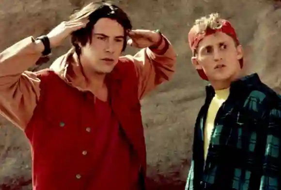 BILL AND TED S BOGUS JOURNEY, Keanu Reeves, Alex Winter, 1991, thinking Orion Pictures Corp/Courtesy Everett Collection