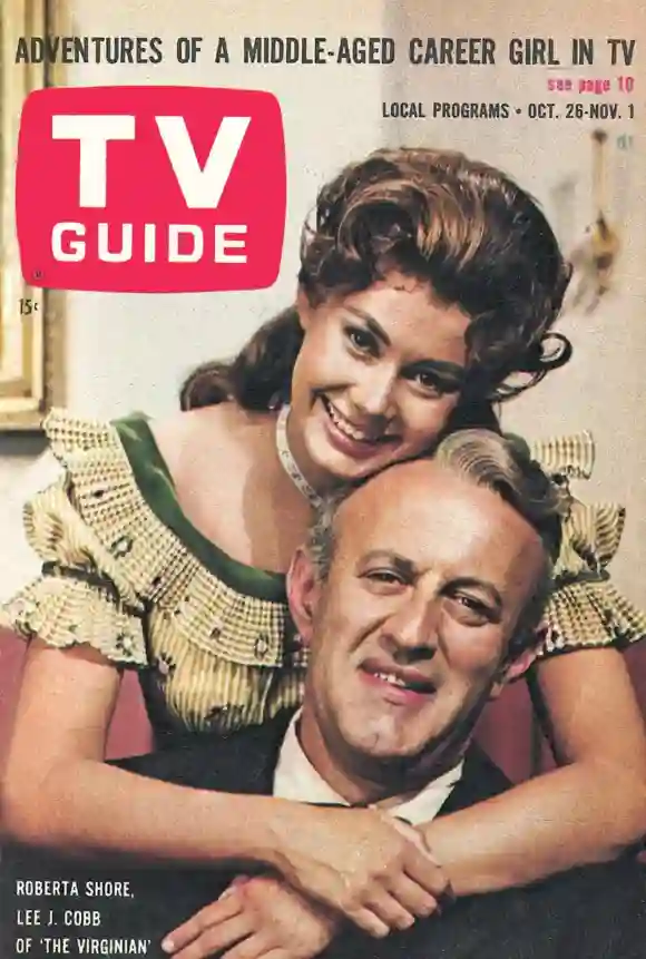 THE VIRGINIAN, from left, Roberta Shore, Lee J. Cobb, TV GUIDE cover, October 26 - November 1, 1963. ph: Leo Fuchs. TV G