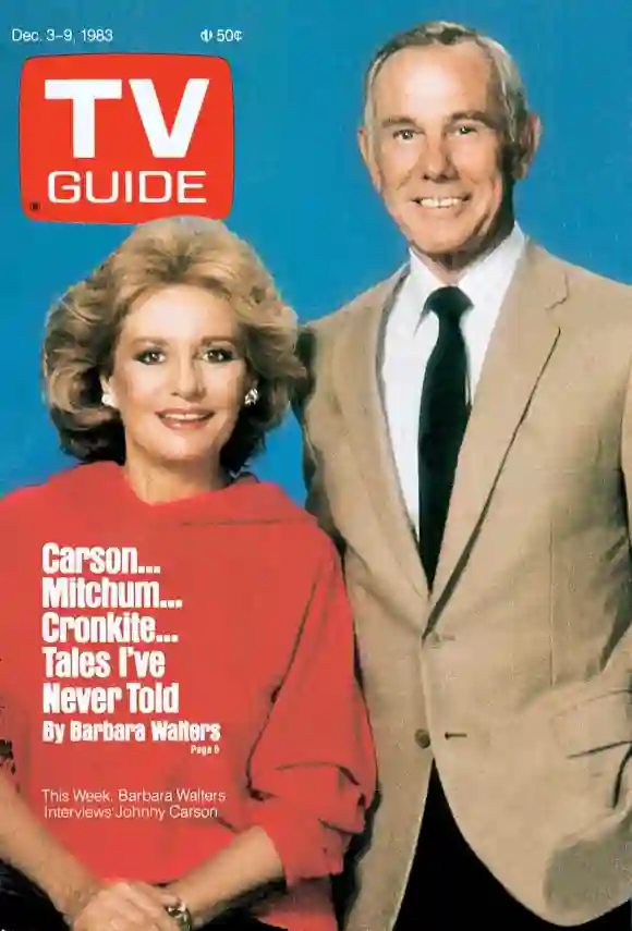 Barbara Walters with interview subject Johnny Carson, actor, TV GUIDE cover, December 3-9, 1983. TV Guide/courtesy Evere