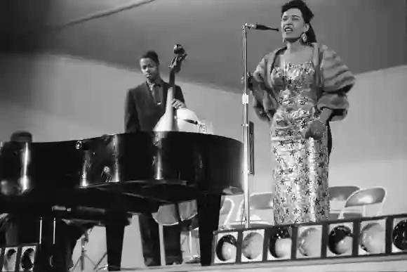 Singer  Billie  Holiday  (1915  -  1959)  performing  at  the  Monterey  Jazz  Festival,  Monterey,