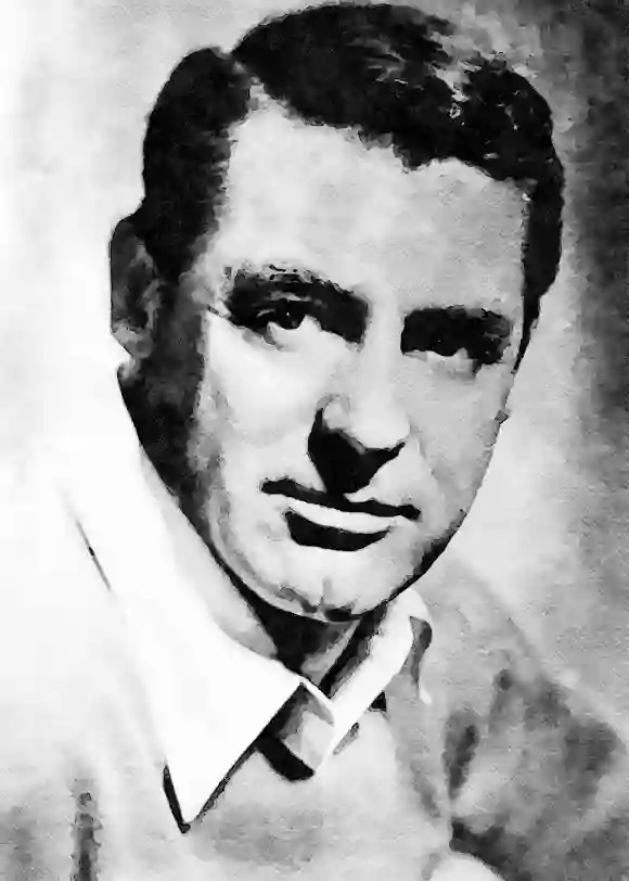 Black  and  white  watercolor  portrait  of  Cary  Grant,  one  of  the  stars  of  cinema  history