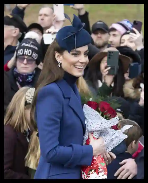 . 25/12/2023. Sandringham , United Kingdom. Kate Middleton, the Princess of Wales, leaving the Christmas Day church serv