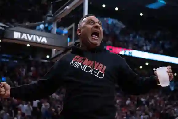 NBA: Dallas Mavericks at Toronto Raptors, Dec 22, 2019; Toronto, Ontario, CAN; Canadian comedian Russell Peters plays up