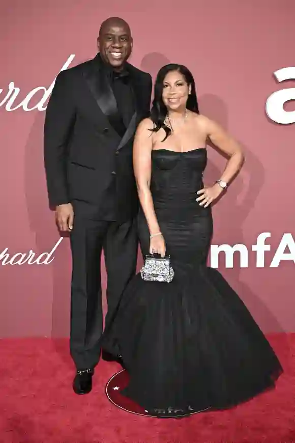 Arrivals - amfAR Gala Cannes 2024 - Cap dAntibes Magic Johnson and Cookie Johnson attend the amfAR Cannes Gala 30th edi