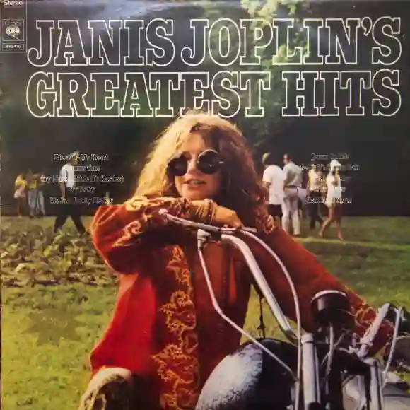 Cover of vinyl album Janis Joplin's Greatest Hits. It is a 1973 collection of hit songs by American singer-songwriter Ja