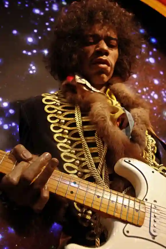 Las Vegas,NV/USA - Oct 09, 2017: Jimi Hendrix as James Marshall Hendrix famous guitarlist, Madame Tussauds wax museum in