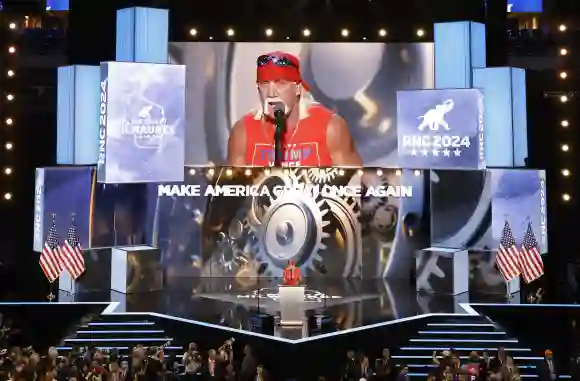 Professional entertainer and wrestler Hulk Hogan speaks at the 2024 Republican National Convention at Fiserv Forum in Mi