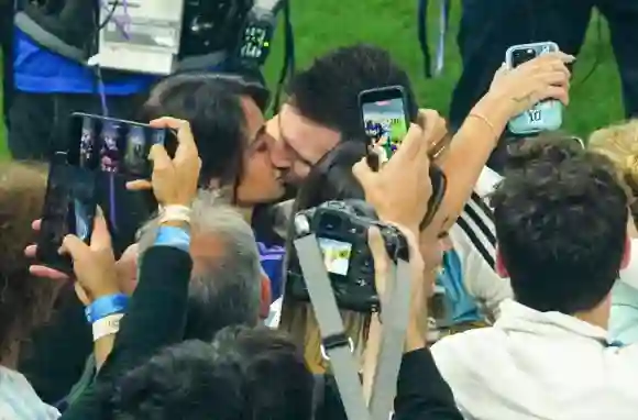 Mandatory Credit: Photo by Javier Garcia/Shutterstock (13670815mq) Lionel Messi of Argentina kisses his wife Antonela Ro