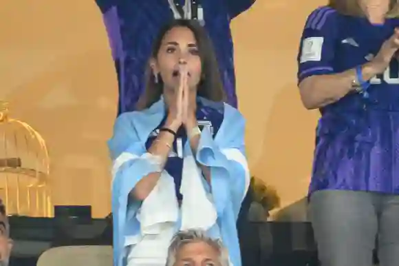 World Cup Celebrities at Netherlands v Argentina Antonela Roccuzzo, wife of Lionel Messi of Argentina attends Netherland