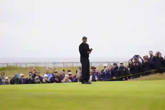 The 152nd Open Championship 2024 Tiger Woods (USA) on the 17th green during the Wednesday Preview of The 152nd Open Cham