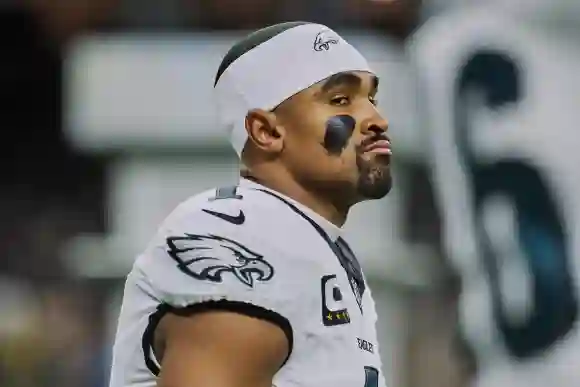 October 3, 2024, New Orleans, Louisiana, U.S: Philadelphia Eagles quarterback Jalen Hurts warms up before his game again