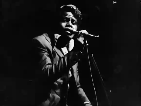 James Brown sings on stage at the Olympia theater, Paris, France, September 22, 1967.