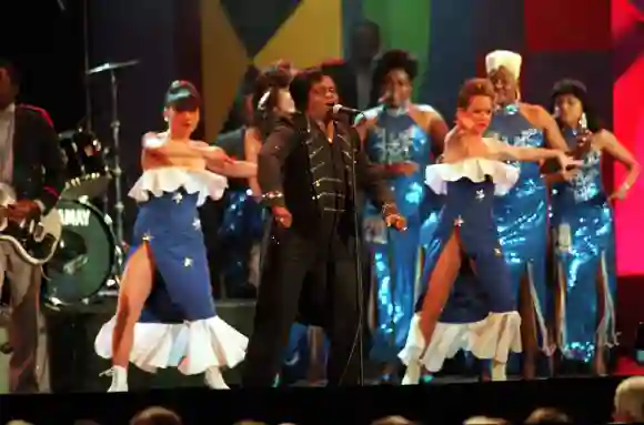 19 DEC 1993: JAMES BROWN PERFORMS HIS HIT SONG "LIVING IN AMERICA" AS PART OF THE CEREMONIES DURING THE 1994 WORLD CUP DRAW IN LAS VEGAS, NV.