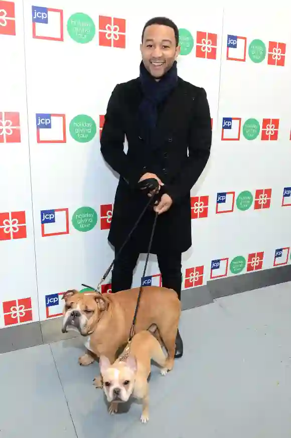 John Legend con los perros Puddy y Pippa asisten a la Jcpenney's Holiday Giving Tour que comienza el 27 de noviembre de 2012 en la ciudad de Nueva York.