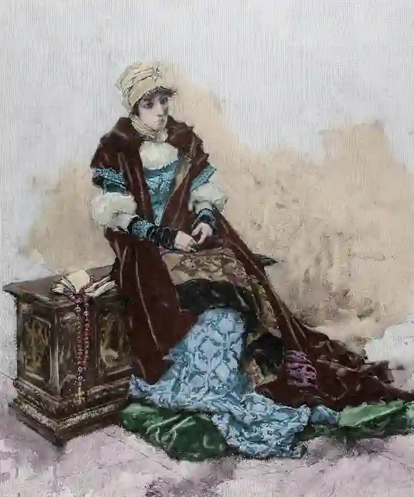 Grabado de Juana I de Castilla hecho por M. Weber de 1886