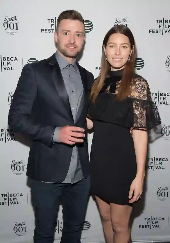 Sauza 901 Tequila founder Justin Timberlake and Jessica Biel arrive at the Tribeca Film Festival "Devil and the Deep Blue Sea"screening on April 14, 2016.