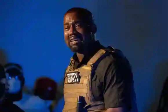 Kanye West in a bulletproof vest during his first presidential campaign in July 2020