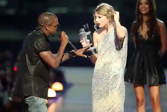 Kanye West and Taylor Swift at the MTV VMAs on September 13, 2009