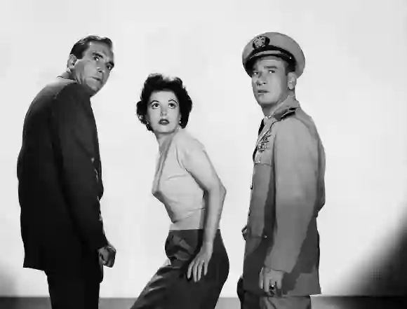 Donald Curtis, Faith Domergue & Kenneth Tobey in 'It Came from Beneath the Sea'